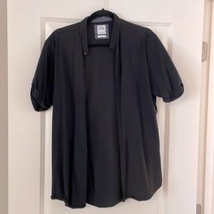 ZARA short sleeve slim fit button down shirt with monk collar L